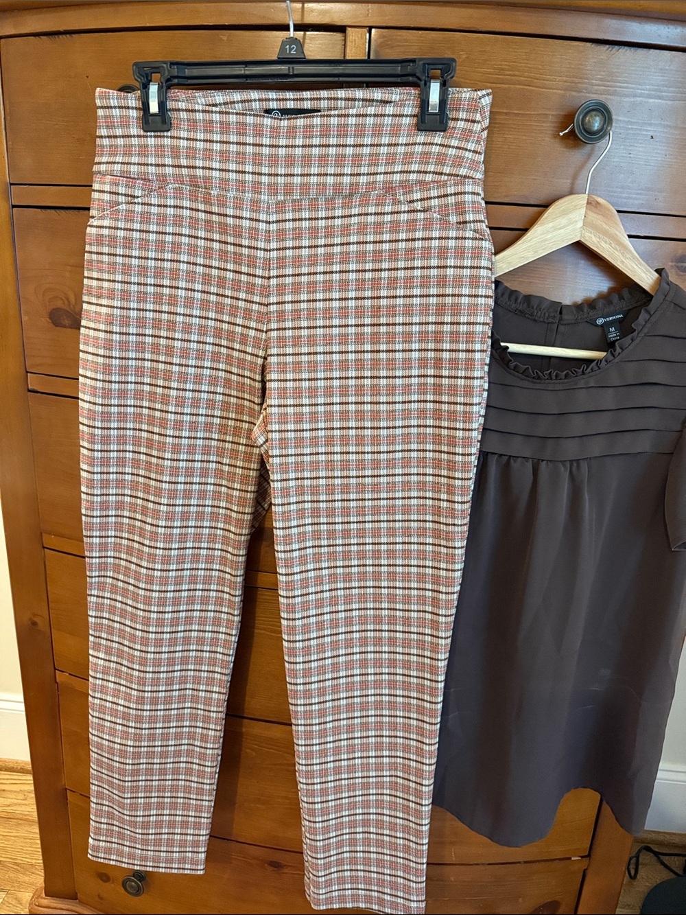 Versona Rust & Cream Plaid Cropped Stretch Pants